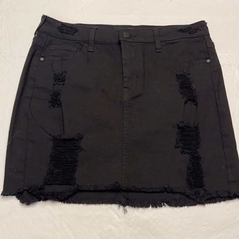 Black Distressed Denim Skirt